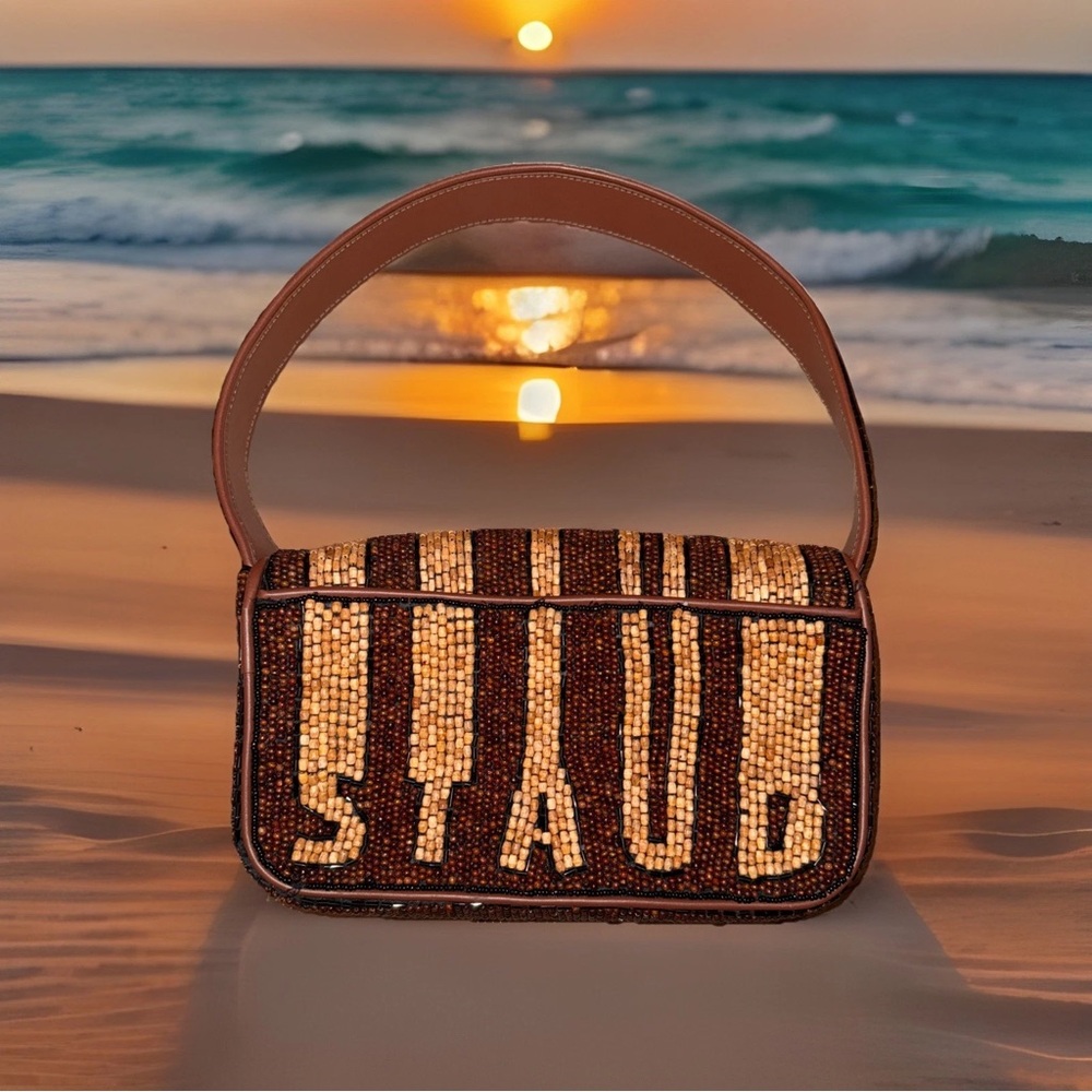 Staub Tan and Cream Beaded Shoulder Bag